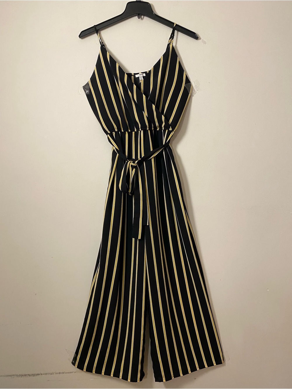 Ardene Black wide leg Capris jumpsuit with Yellow Stripes